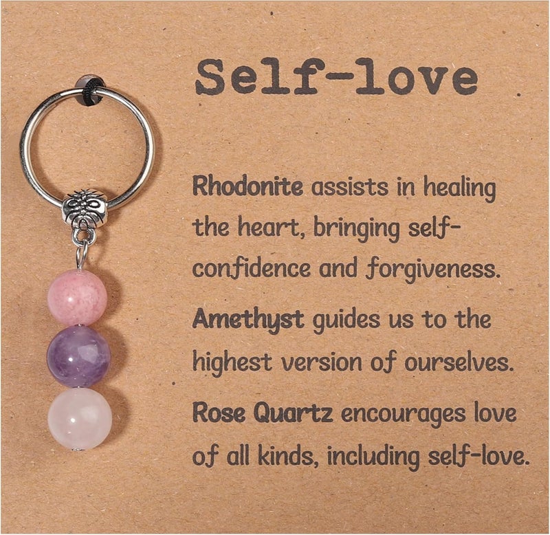 Drogomen Store Healing Crystal Keychain Gift for New Beginnings Calming Anxiety Luck Protection Natural Gemstone Keychain for Women - Image 1
